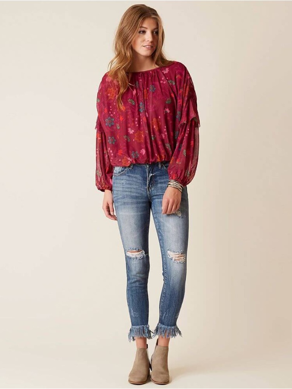 Free People Wildflower Honey Top - Red Berry - Free People Blouse - Size Large - Picture 3 of 12